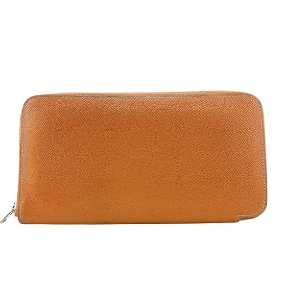 HERMES Azap Long Silkin Round Wallet, Brown, Unisex - Picture 1 of 9